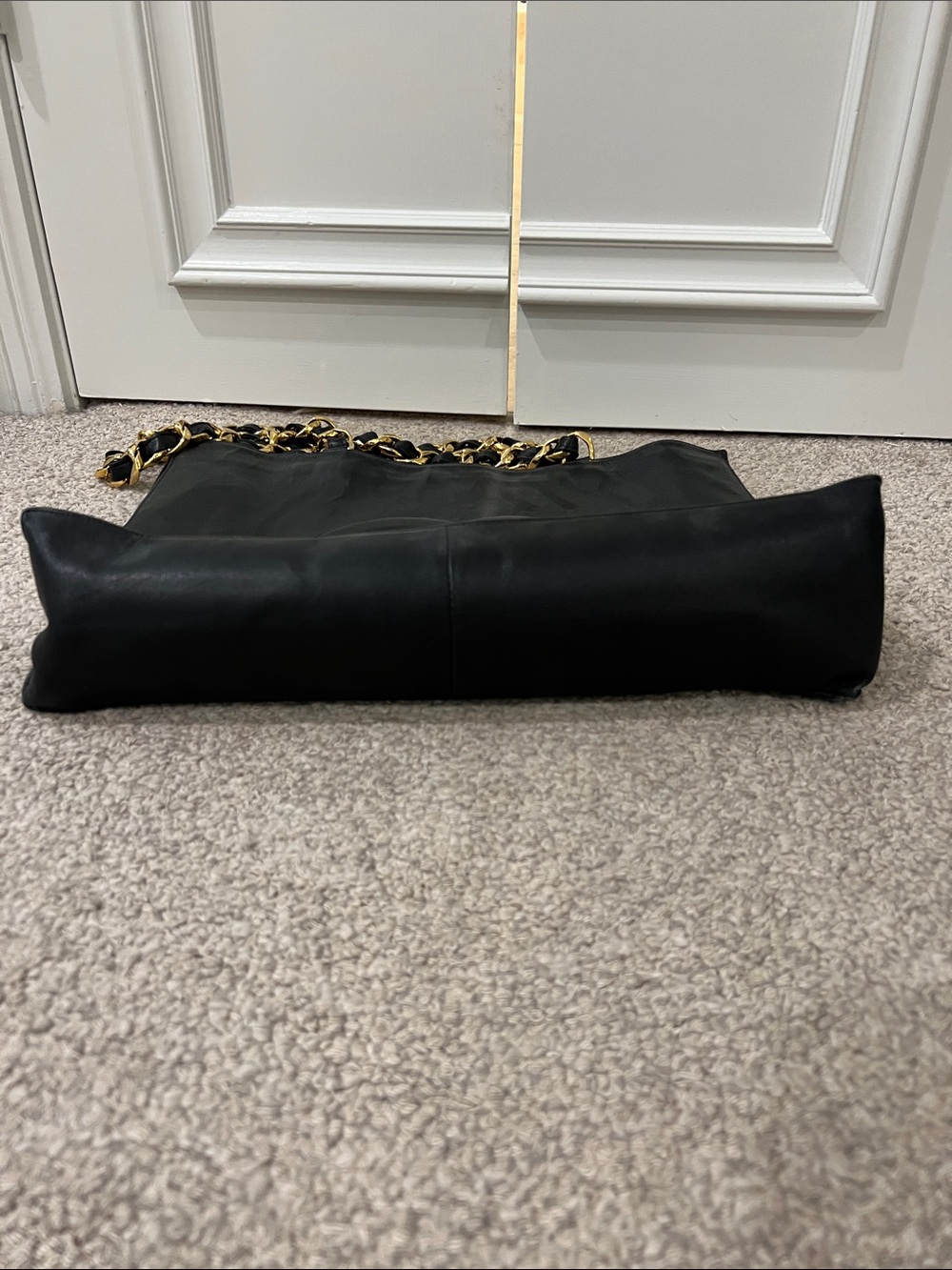 CHANEL Black Leather Shoulder Tote with Gold Chain Straps - Picture 9 of 13